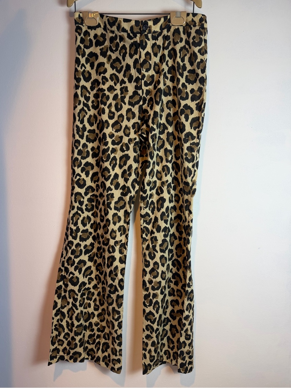 Zara Leopard Print Flare Trouser Cotton Pant in Tan, Black, Brown *flaw*
